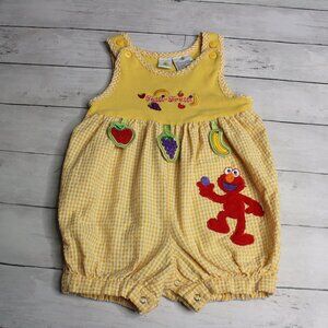 Vintage Sesame Street Girl's Yellow Gingham Bubble Romper Size 18 Months Elmo